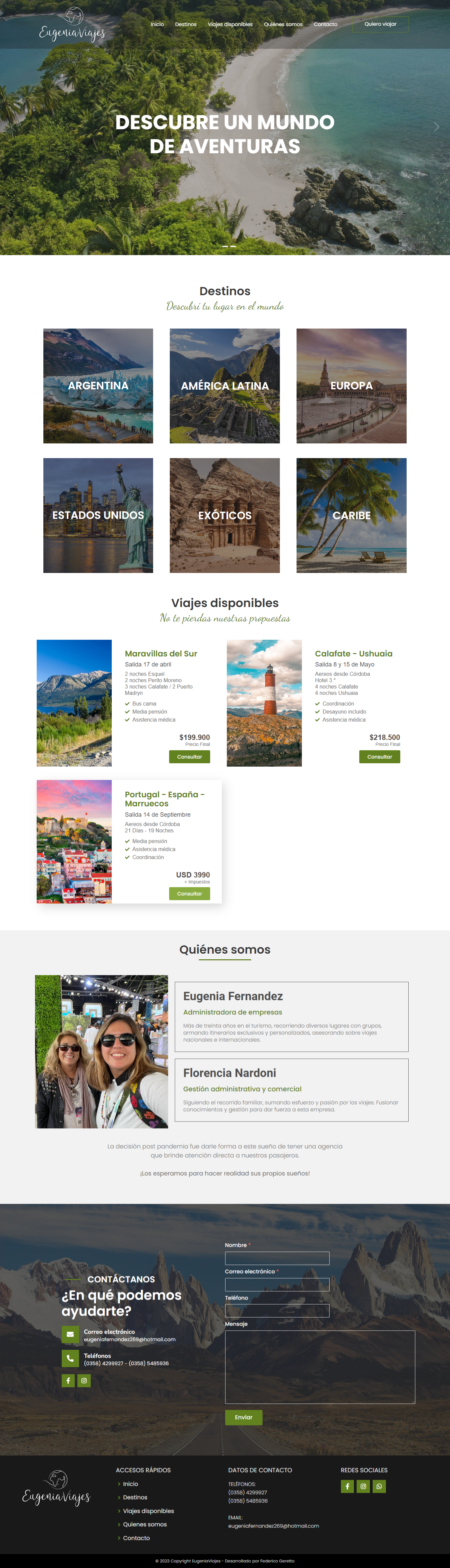 Homepage de la página web Eugenia Viajes